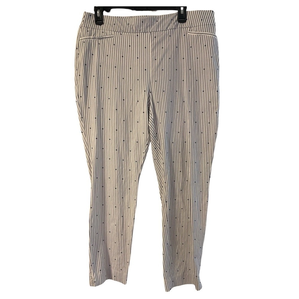 Chico’s Ankle Pants White/Blue Striped & Polka Dots Size L/12 (Chico’s Size 2R)